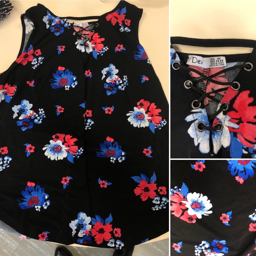 Dex Black Floral Tank 2X